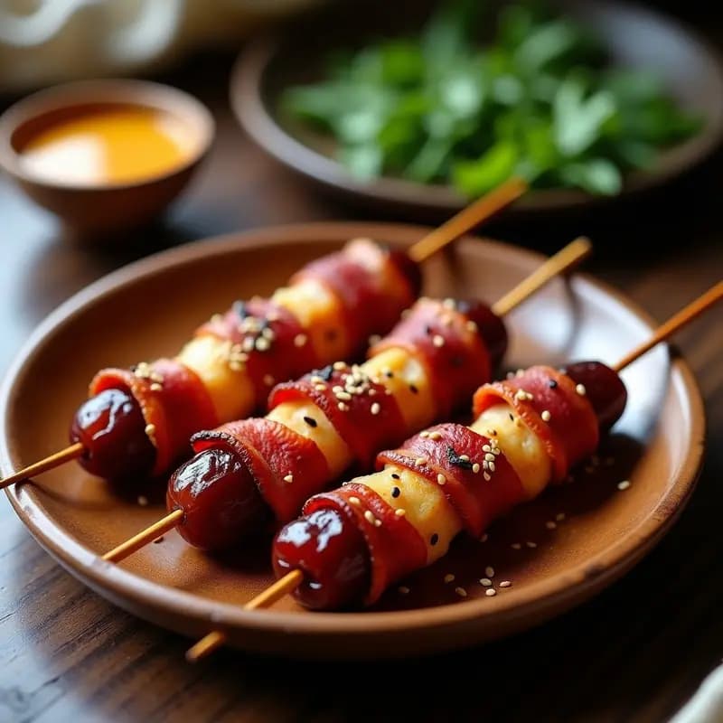 Brochetas de Dátiles y Bacon Vegano: Aperitivo Dulce-Salado en Airfryer Rápido