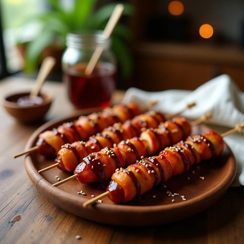 Brochetas de Dátiles y Bacon Vegano con Salsa Barbacoa: Aperitivo Ahumado en 15 Minutos