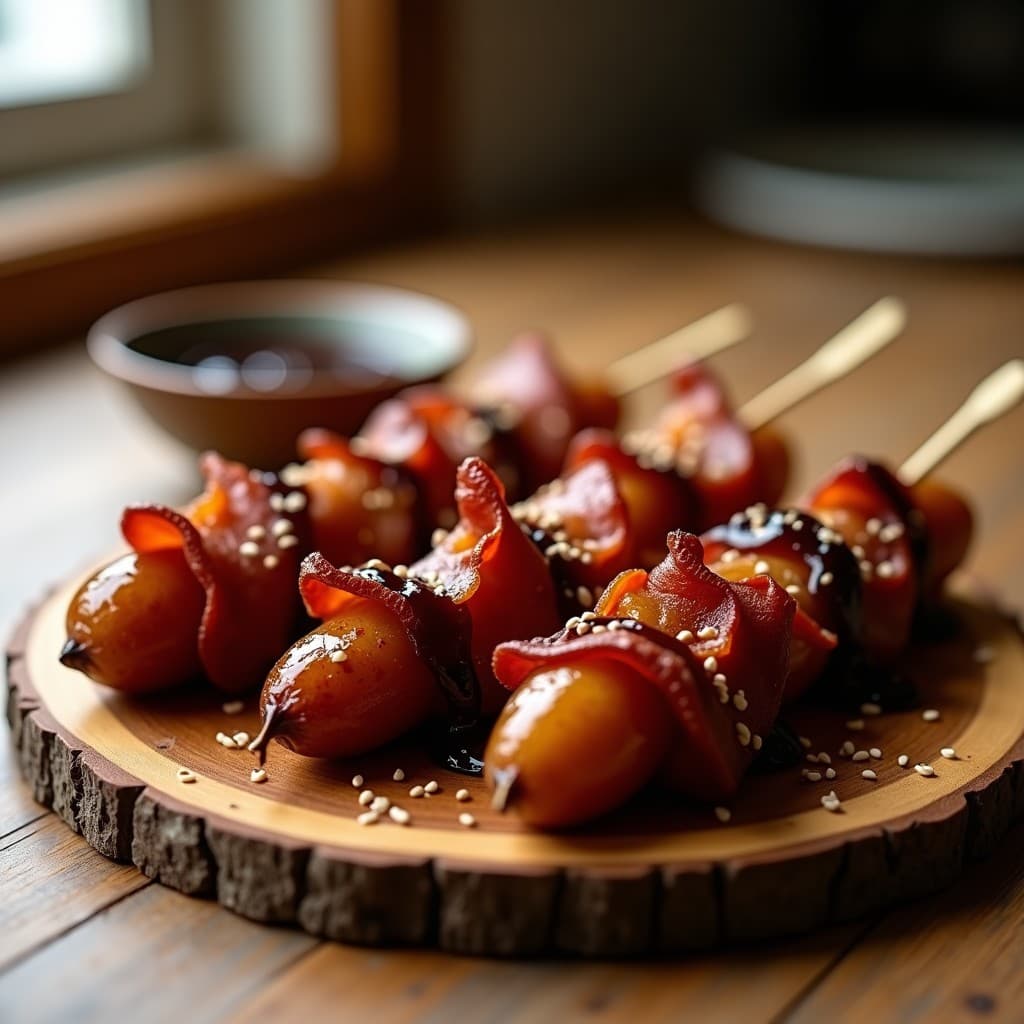 Brochetas de Dátiles y Bacon Vegano con Salsa de Reducción de Balsámico: Receta Fusion en Airfryer