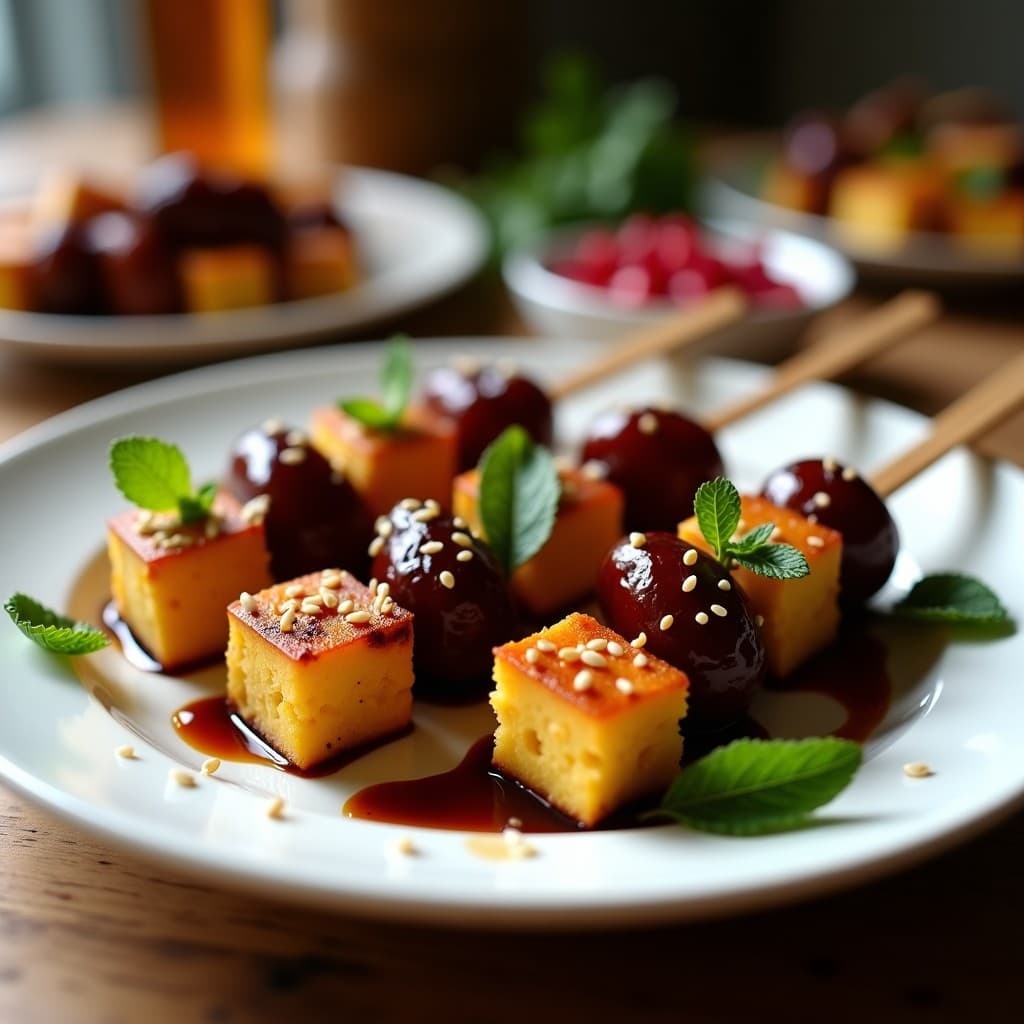 Brochetas de Dátiles y Queso Halloumi con Reducción de Bálsamo: Aperitivo Sirio en 10 Minutos