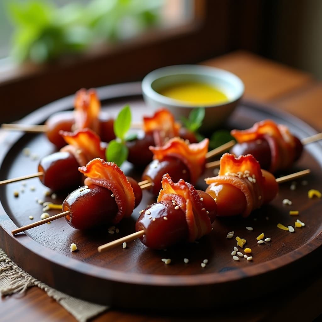 Brochetas de Dátiles Medjool y Bacon de Pavo Ahumado: Aperitivo Keto en 10 Minutos