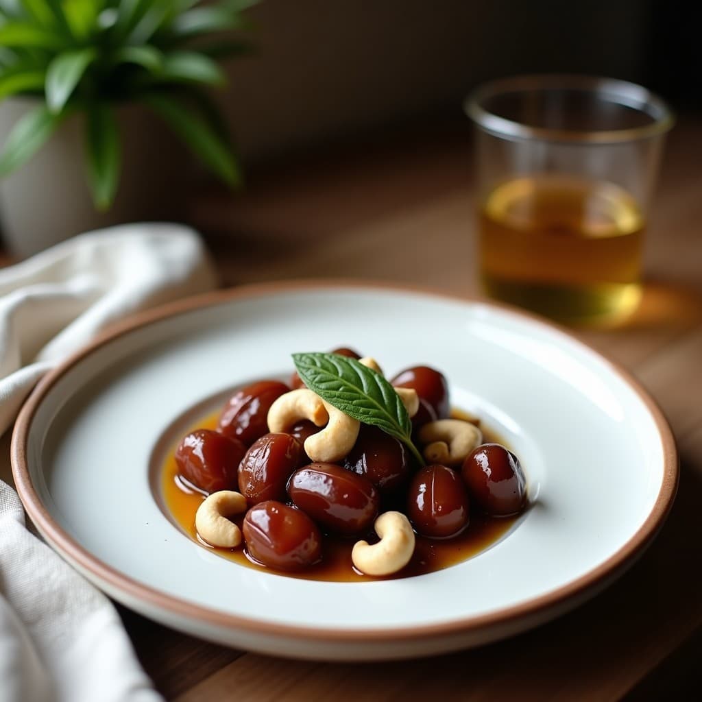 Brochetas de Dátiles y Queso de Anacardos con Miel de Agave: Postre Árabe Vegano