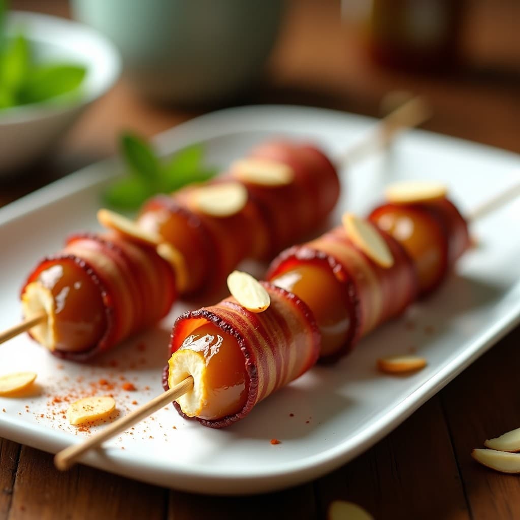 Brochetas de Dátiles Rellenos de Queso de Cabra y Bacón de Pavo: Receta Árabe Alta en Proteína en Airfryer