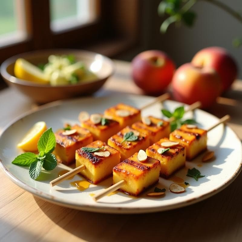 Brochetas de Durazno y Queso Halloumi: Postre Griego Asado en Airfryer con Toque Salado