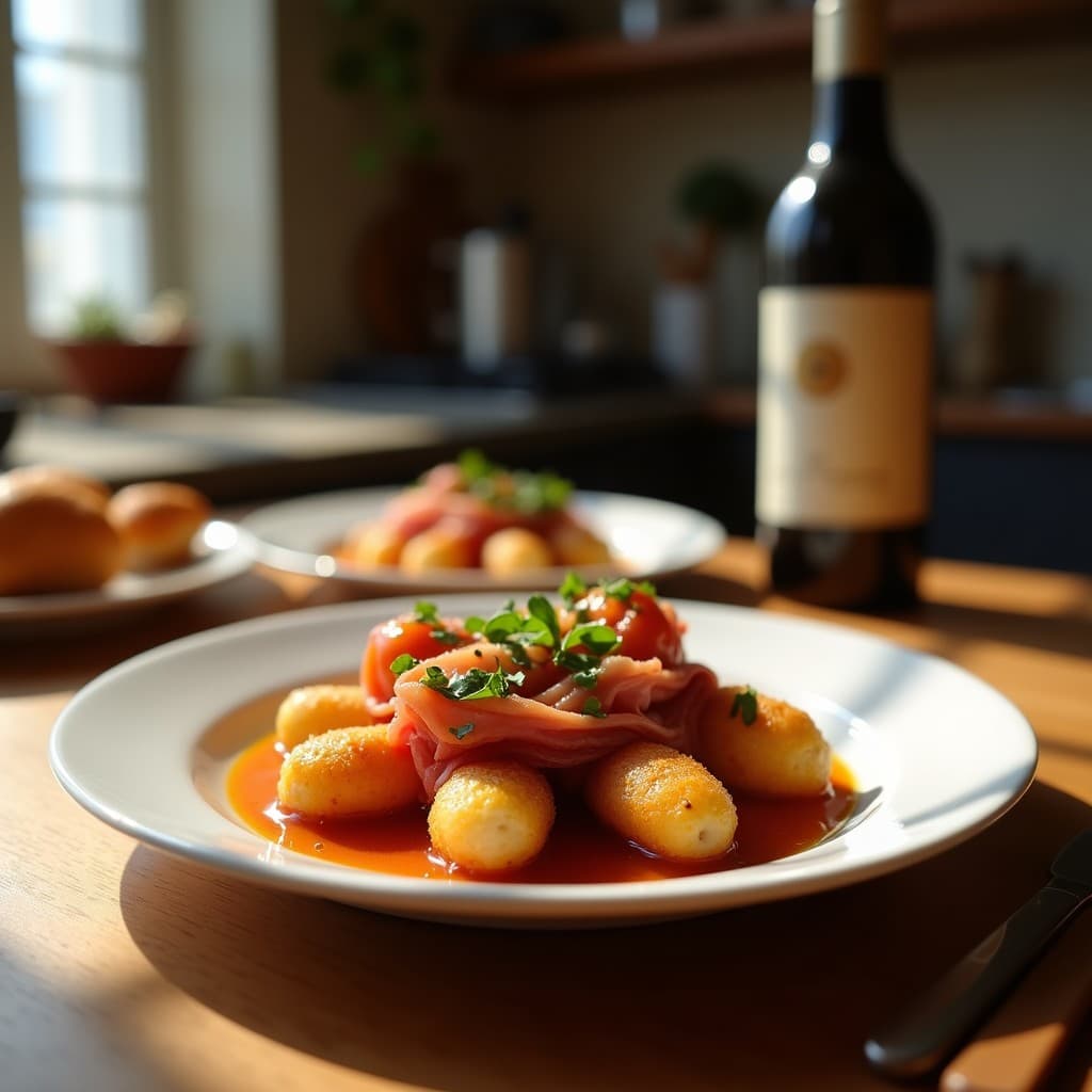 Brochetas de Durazno y Jamón Ibérico con Vinagreta de Vinagre de Módena: Aperitivo Español en 10 Minutos