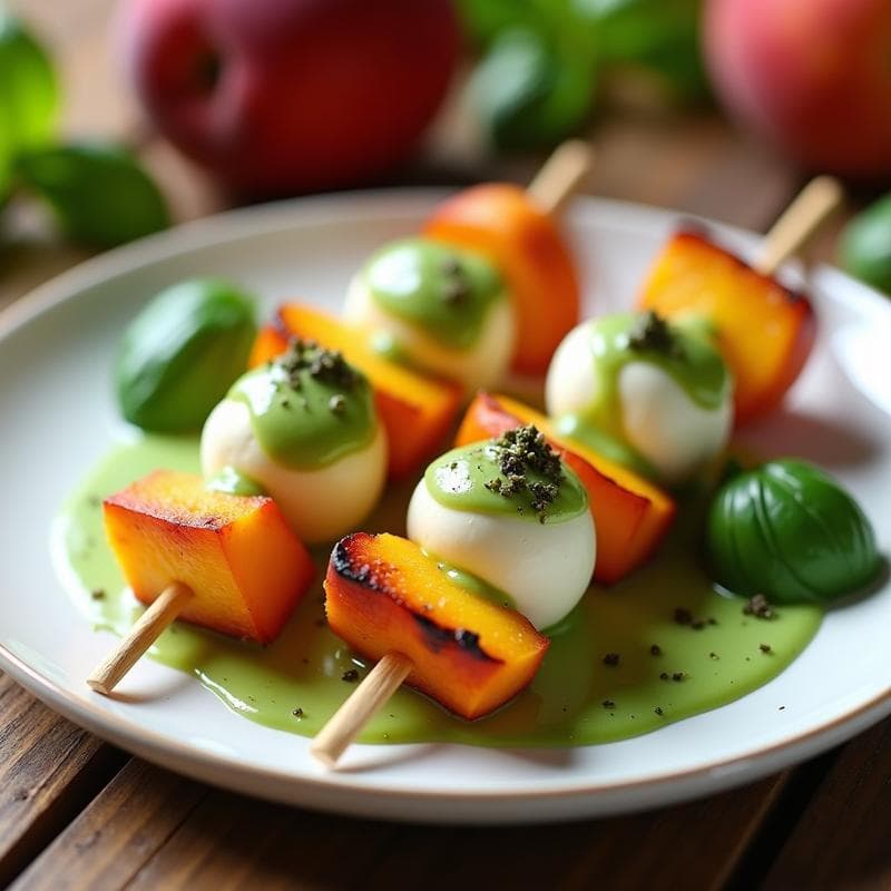 Brochetas de Durazno y Mozzarella de búfala con Salsa de Basílico: Receta Italiana en Airfryer para Verano