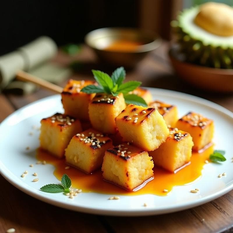 Brochetas de Durian Asado con Salsa de Tamarindo: Postre Tailandés en Airfryer
