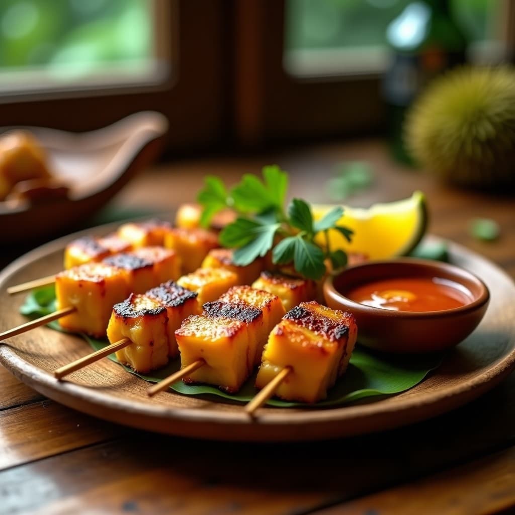 Brochetas de Durian y Cerdo Marinado: Receta Tailandesa en Grill con Salsa de Tamarindo