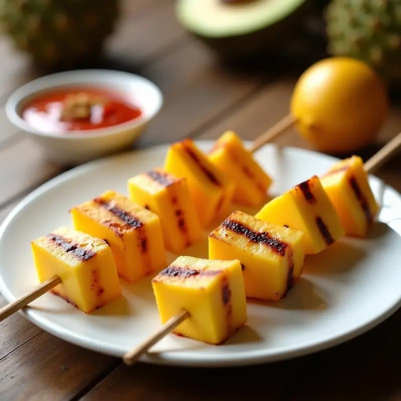 Brochetas de Durian y Mango con Salsa de Chile de Árbol: Postre Tailandés Picante y Dulce