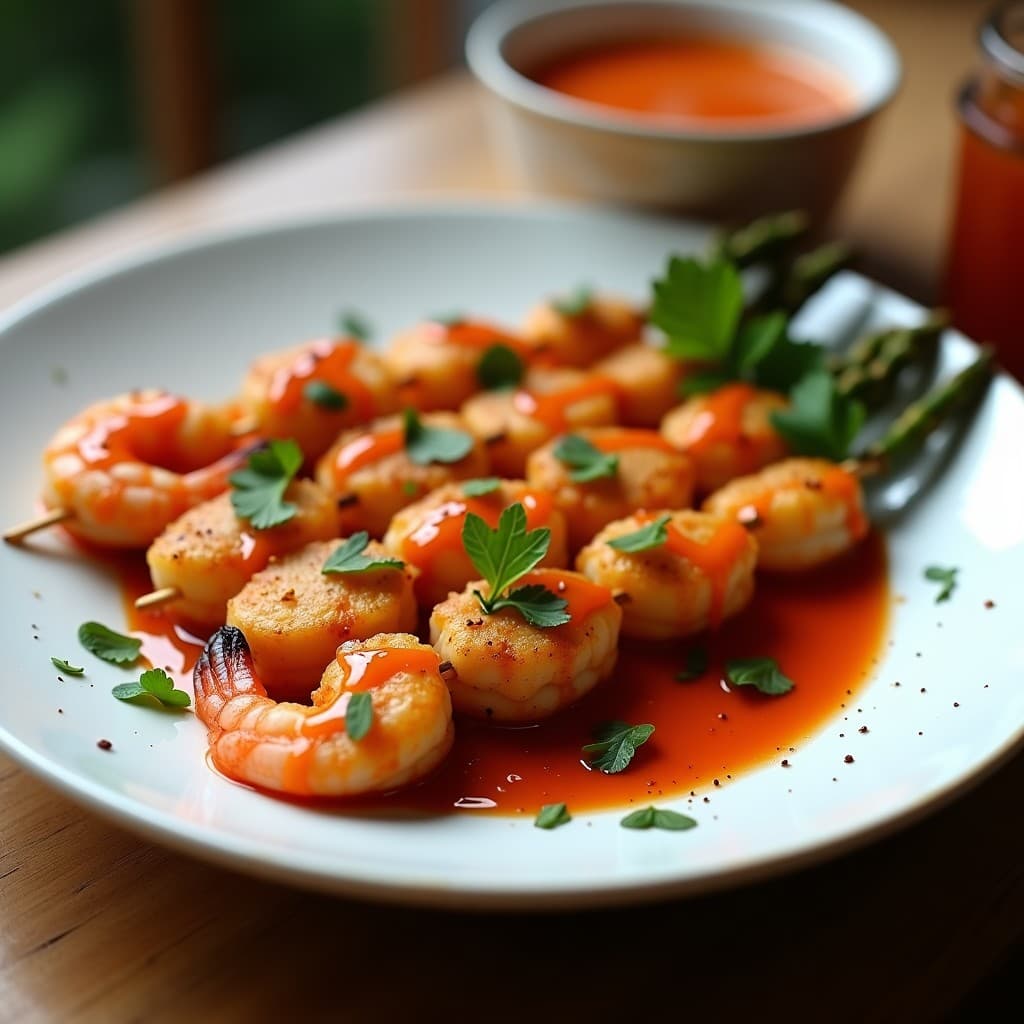 Brochetas de Espárragos Tigres y Gambas con Mojo Picón: Receta Española en Airfryer y Alta en Proteína