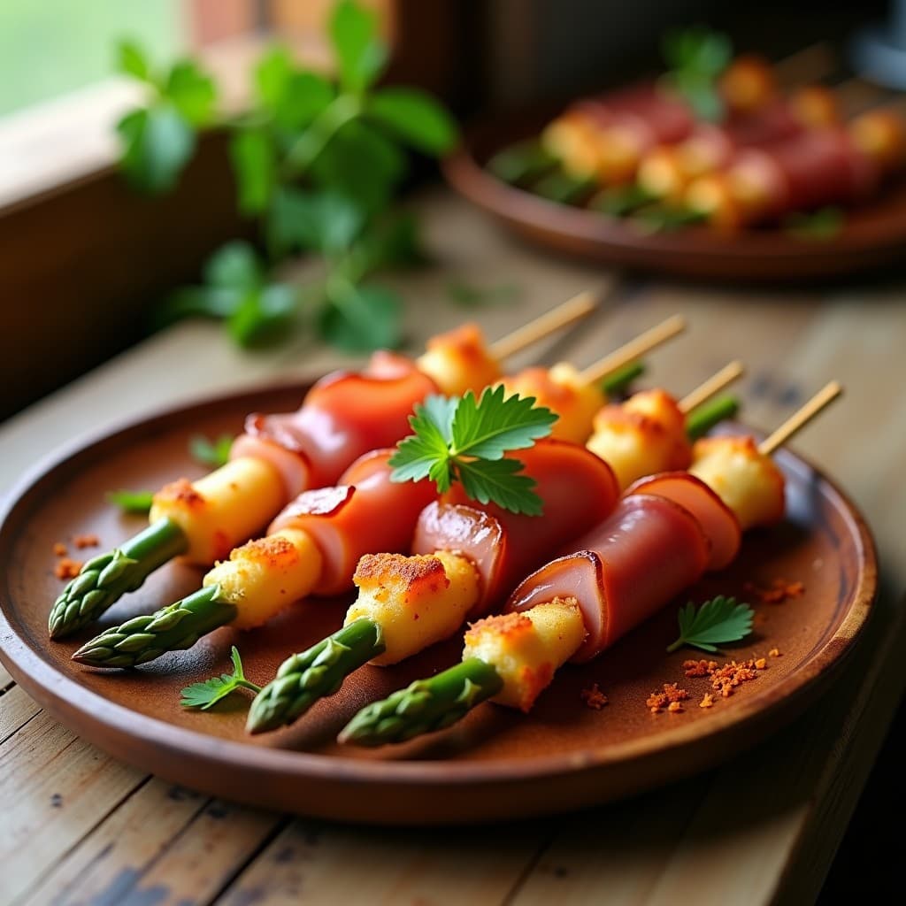 Brochetas de Espárragos Blancos y Jamón Serrano: Entrante Español en Airfryer en 10 Minutos