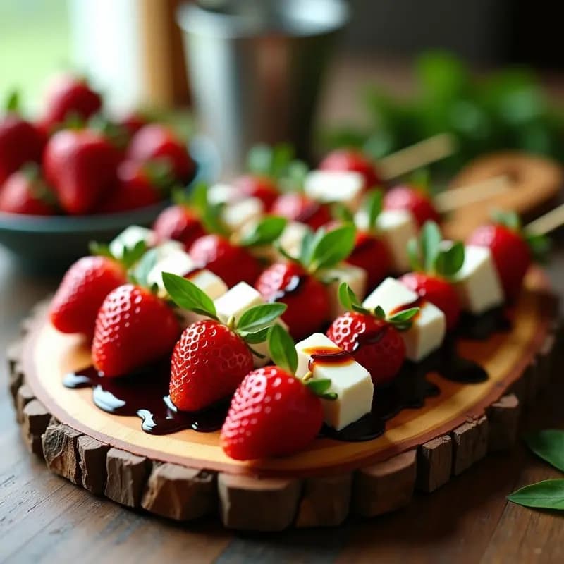 Brochetas de Fresa y Mozzarella con Glaseado de Balsámico: Postre Italiano Rápido y Fresco