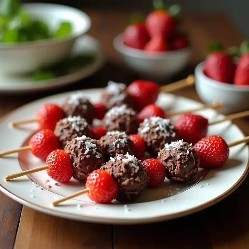 Brochetas de Fresas Bañadas en Chocolate Rubí y Coco: Postre Valentino Sin Azúcar