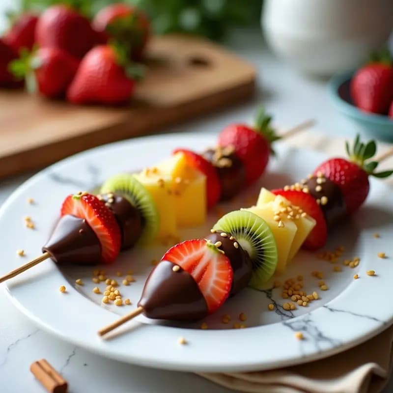 Brochetas de Fruta con Chocolate de Cacao 100% y Especias de Canela: Postre Vegano y Sin Azúcar