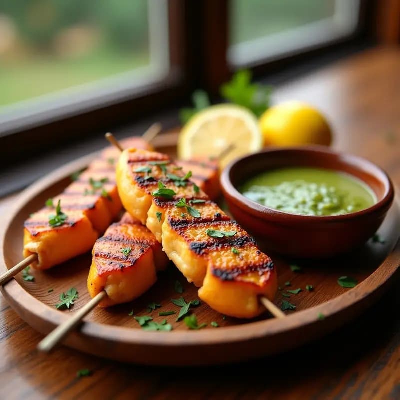 Brochetas de Gamas con Mojo Verde: Receta Canaria en Grill para Aperitivo