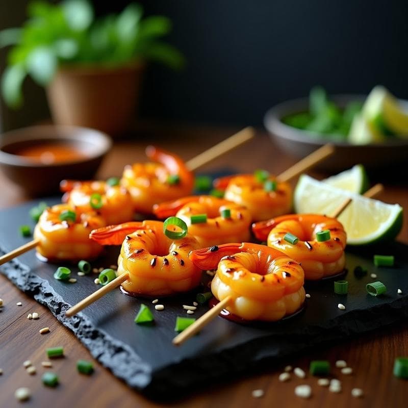 Brochetas de Gambas y Mango con Reducción de Chile Habanero: Receta Tailandesa Dulce-Picante en Airfryer