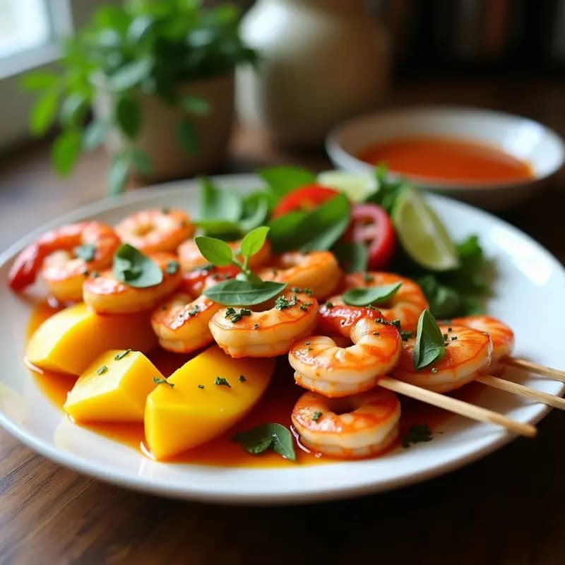 Brochetas de Gambas y Mango con Marinada de Hierba Santa: Receta Caribeña en Airfryer