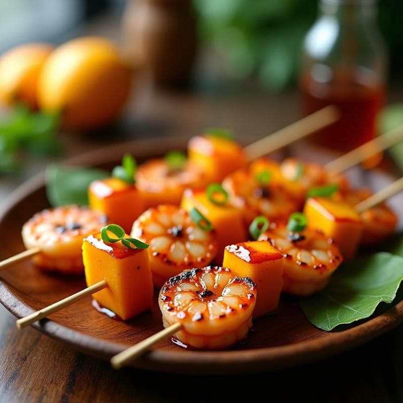 Brochetas de Gambas y Mango con Glaseado de Sriracha: Receta Thai en Airfryer