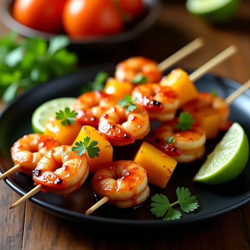 Brochetas de Gambas y Mango con Glaseado de Tamarindo: Receta Tailandesa Dulce y Picante