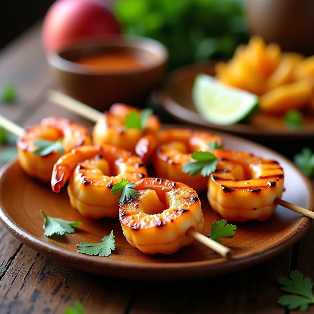 Brochetas de Gambas y Melocotón con Salsa de Chile y Miel: Receta Fusion en Grill
