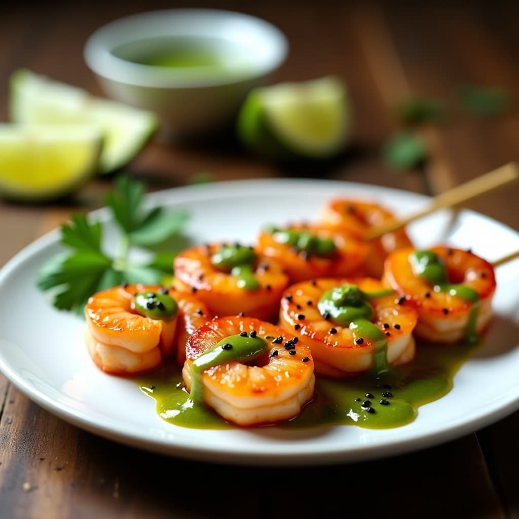 Brochetas de Gambas y Melocotón con Salsa de Cilantro y Lima: Receta Vietnamita en Airfryer