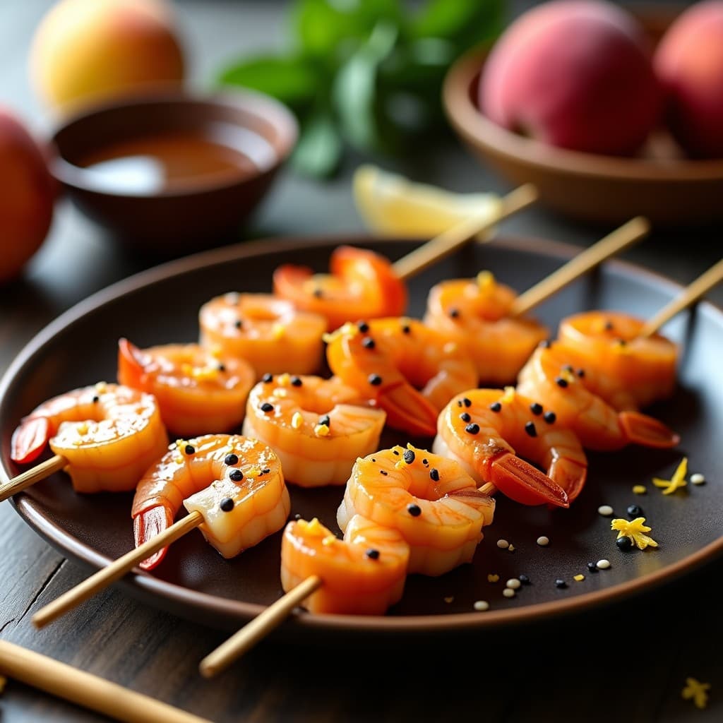 Brochetas de Gambas y Melocotón con Glaseado de Miel y Wasabi: Receta Japonesa en Airfryer