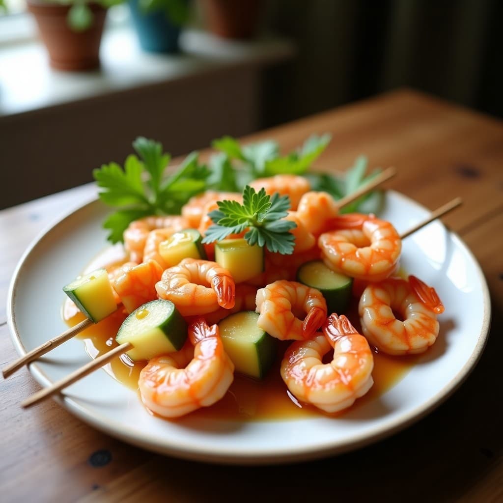 Brochetas de Gambas y Melón con Aderezo de Miel y Jengibre: Receta China Dulce-Salada en Grill