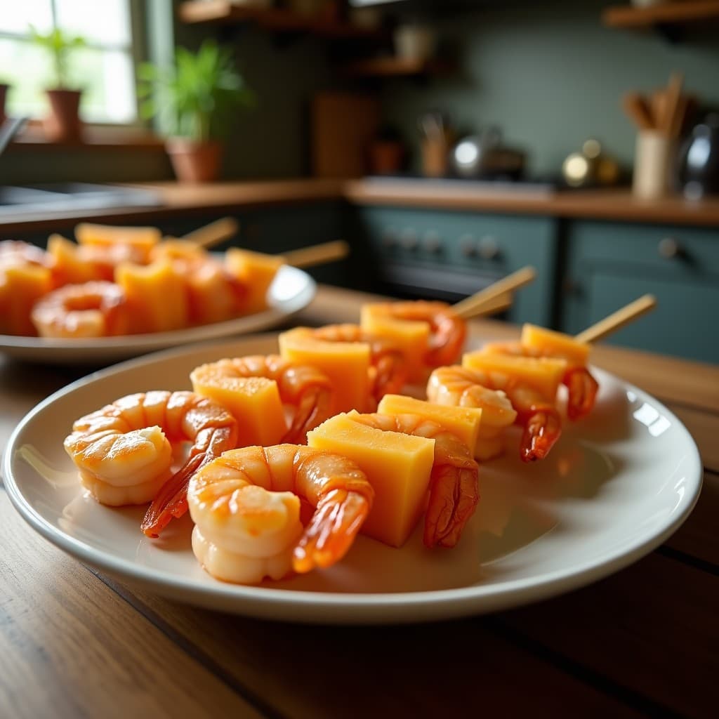 Brochetas de Gambas y Melón Cantalupo: Entrante Gourmet con Toque Dulce-Salado