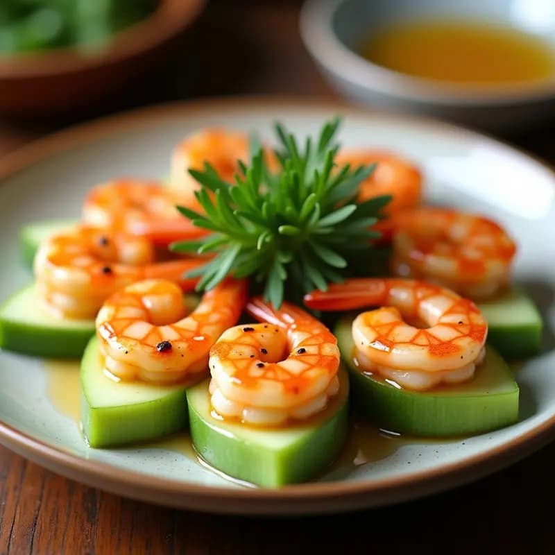 Brochetas de Gambas y Melón con Salsa de Wasabi y Miel: Receta Japonés-China Fusion