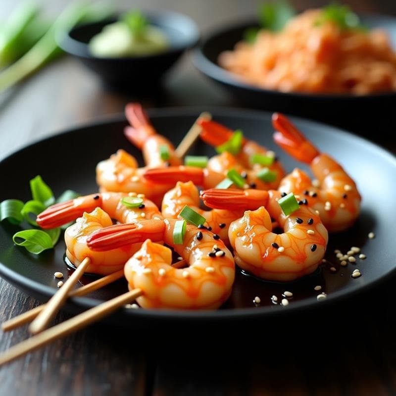 Brochetas de Gambas Marinadas en Miel y Soya con Sésamo: Receta Japonesa en Airfryer en 12 Minutos