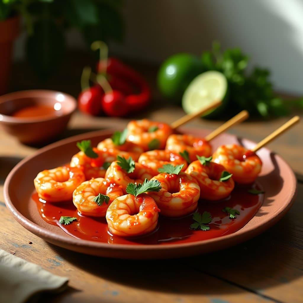 Brochetas de Gambas con Mojo de Pimientos Chuños y Cilantro: Receta Canaria en Airfryer