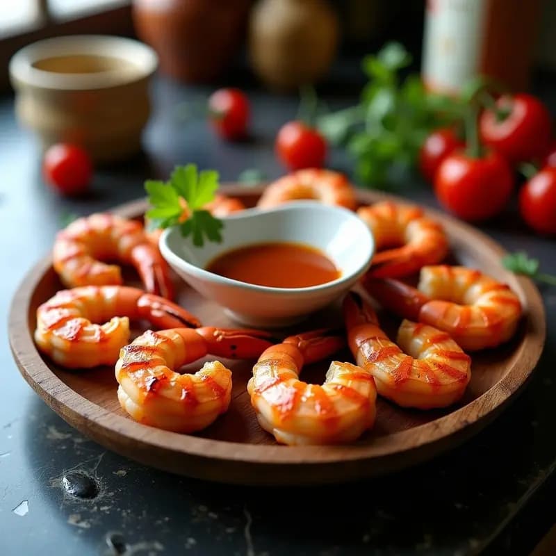 Brochetas de Gambas y Pimientos con Salsa Romesco: Aperitivo Español en Grill