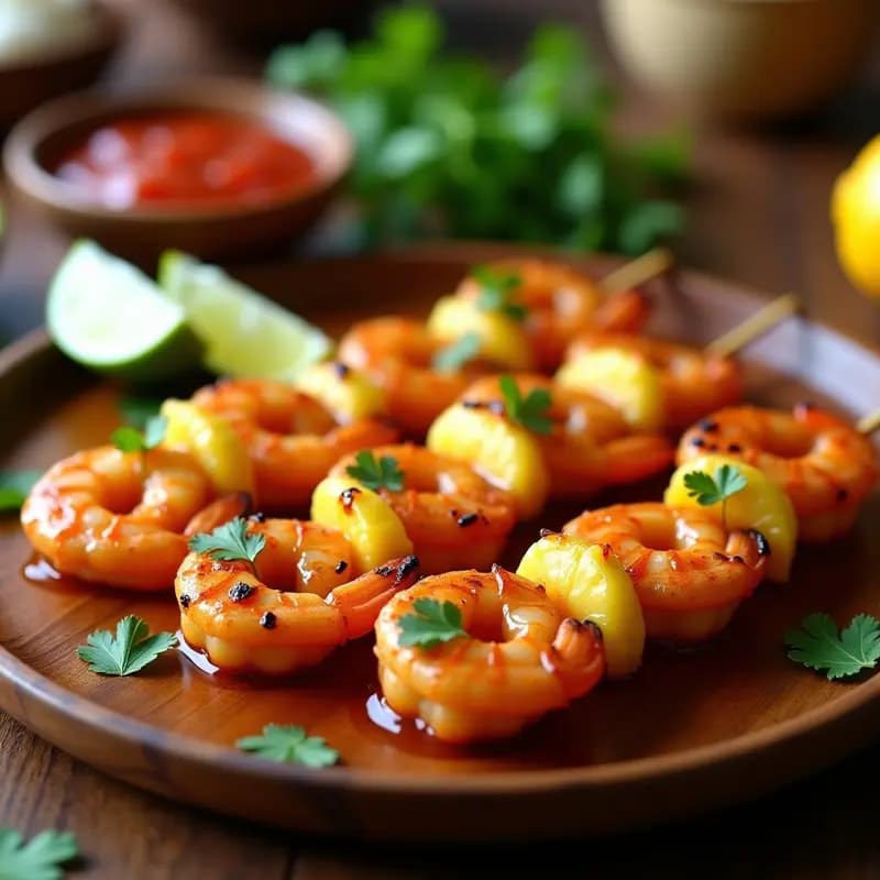 Brochetas de Gambas y Piña con Glaseado de Chili y Miel: Receta Mexicana Dulce-Picante
