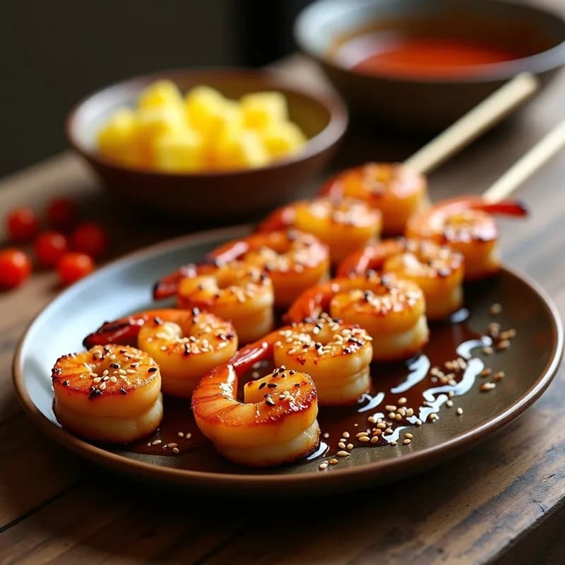 Brochetas de Gambas y Piña: Receta en Barbacoa con Salsa Teriyaki en 20 Minutos