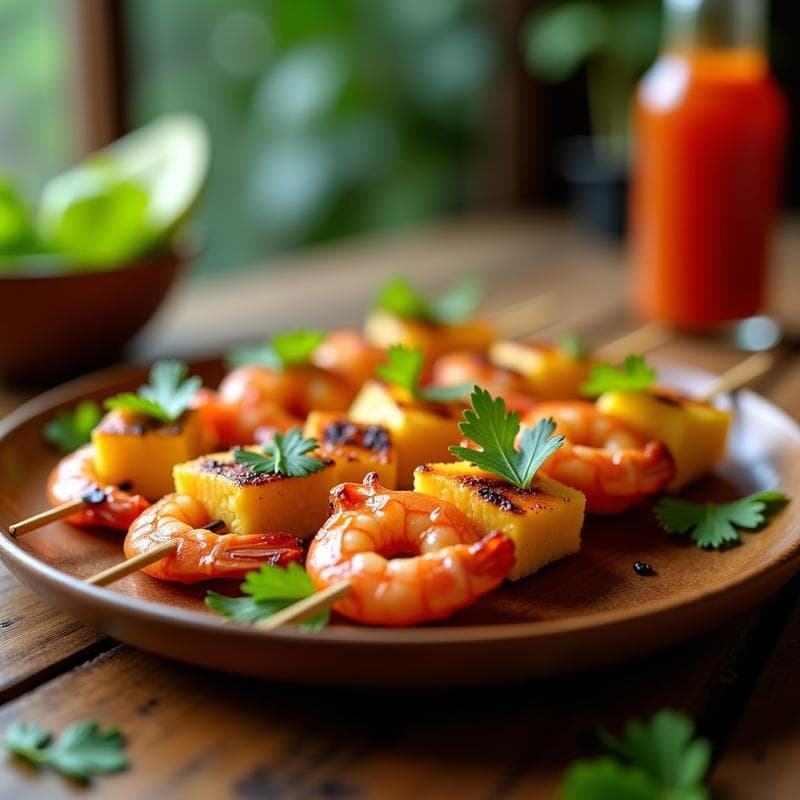 Brochetas de gambas y piña con glaseado de miel y sriracha: Receta Tailandesa al Grill