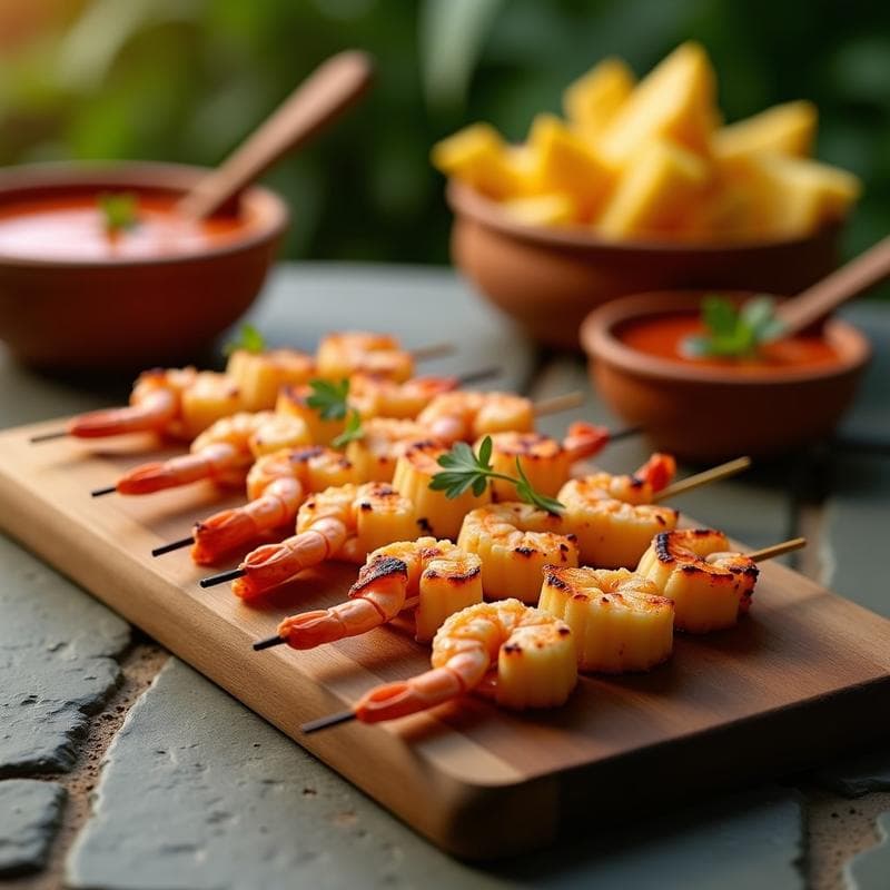 Brochetas de Gambas y Piña con Mojo Picón: Receta Española en Grill con Toque Canario
