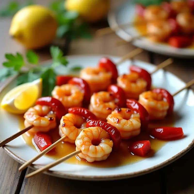 Brochetas de Gambas y Pimiento del Piquillo con Glaseado de Miel y Sojá: Receta Española en Airfryer