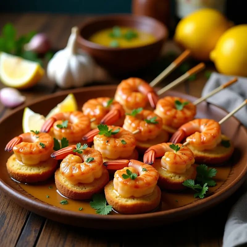 Brochetas de Gamberones al Ajillo con Pan de Yuca: Receta Española Keto y Sin Gluten