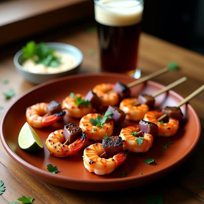 Brochetas de Gamberones Marinados en Cerveza Negra: Receta Mexicana en Airfryer en 10 Minutos