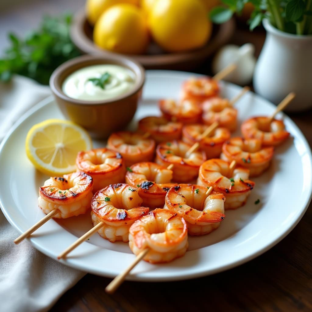 Brochetas de Gamberones y Limón Confitado: Receta en Airfryer con Salsa de Ajo Negro