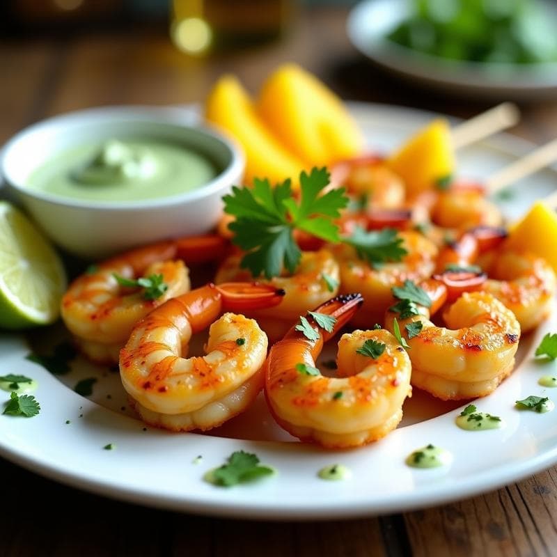 Brochetas de Gamberones y Mango con Salsa de Cilantro: Receta en Airfryer Jugosa y Tropical
