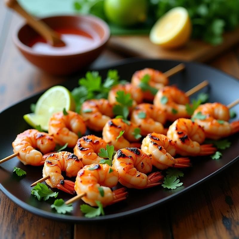 Brochetas de Gamberones con Marinada de Cítricos y Cilantro: Receta Thailándesa en 15 Minutos