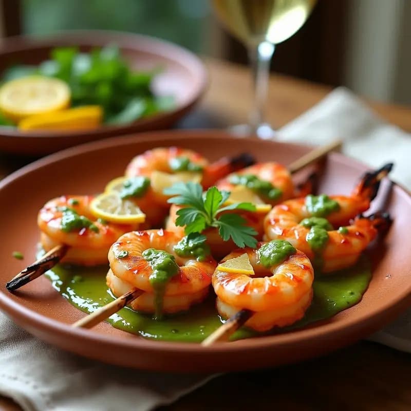 Brochetas de Gamberones con Salsa de Mojo de Ajo y Cilantro: Receta Española para Parrilla