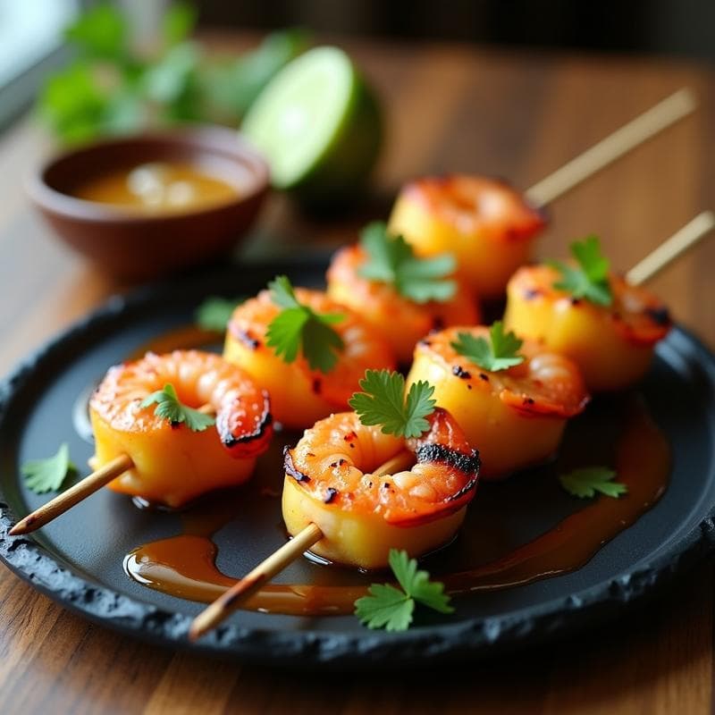 Brochetas de Gamberones y Piña con Salsa de Tamarindo: Receta en Airfryer con Toque Ácido