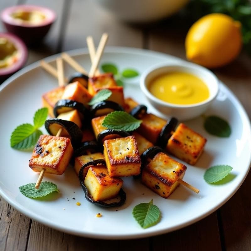 Brochetas de Halloumi y Berenjena con Salsa de Granadilla: Entrante Vegetariano en Airfryer