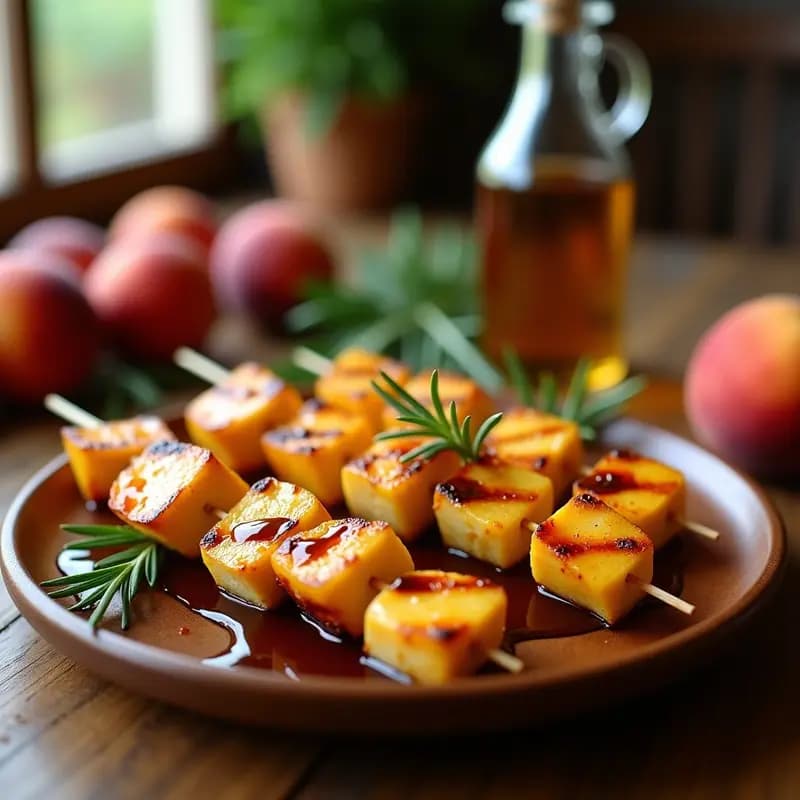 Brochetas de Queso Halloumi y Durazno con Glaseado de Vinagre Balsámico: Receta Chipriota en Grill Rápida