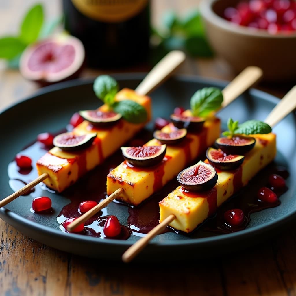 Brochetas de Halloumi y Higo Negro con Reducción de Vino Tinto: Entrante Chipriota Gourmet en 15 Minutos