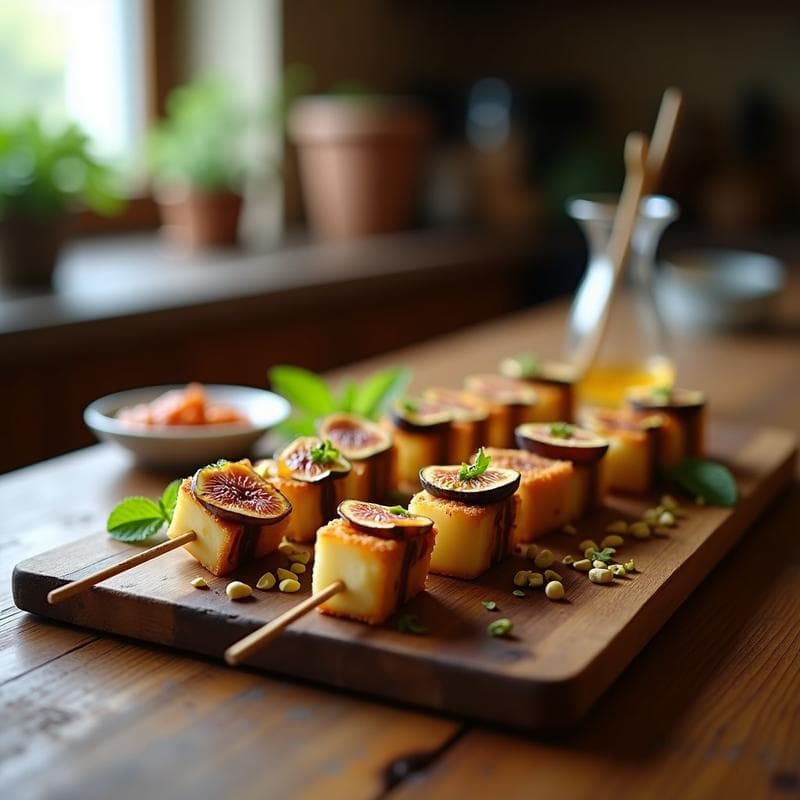 Brochetas de Queso Halloumi y Higos Frescos: Aperitivo Dulce-Salado en 10 Minutos