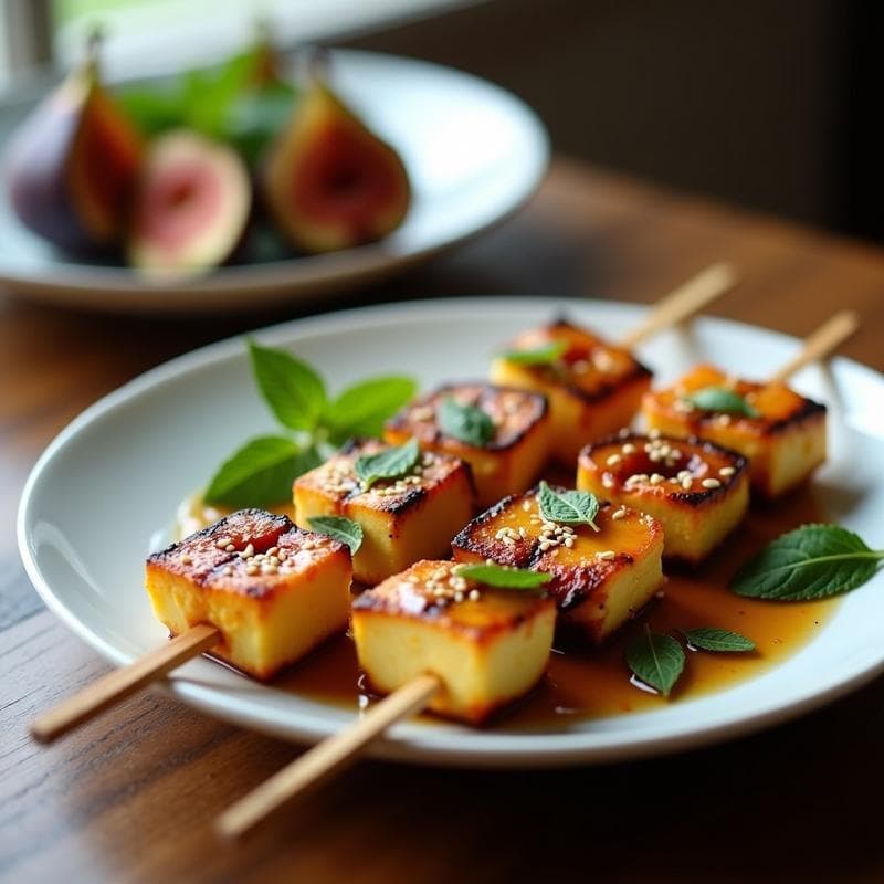 Brochetas de Queso Halloumi y Higos Asados con Miel de Eucalipto: Entrante Griego en Grill