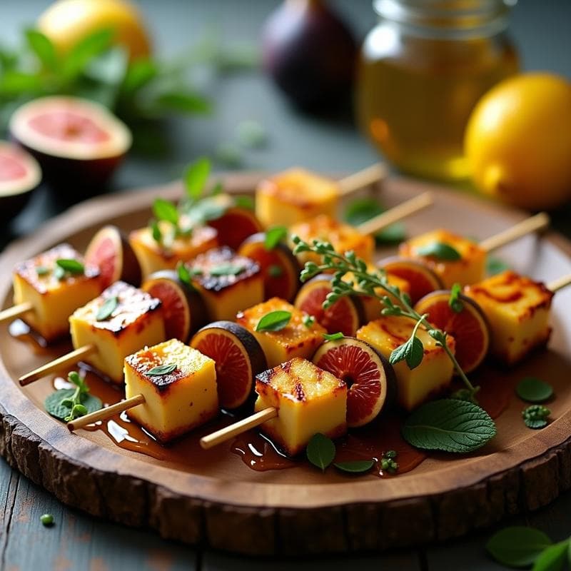 Brochetas de Halloumi y Higos Frescos con Miel de Tomillo: Receta Griega en Grill en 10 Minutos
